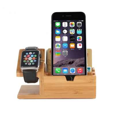 Dřevěný nabíjecí stojánek 2v1 pro Apple Watch 38mm / 42mm a iPhone 6 / 6 Plus a iPhone 5 / 5S / 5C - tmavý