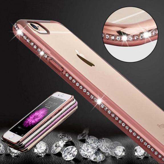 Luxusní kryt s třpytivými kamínky po obvodu pro Apple iPhone 6 / 6S - růžově zlatý