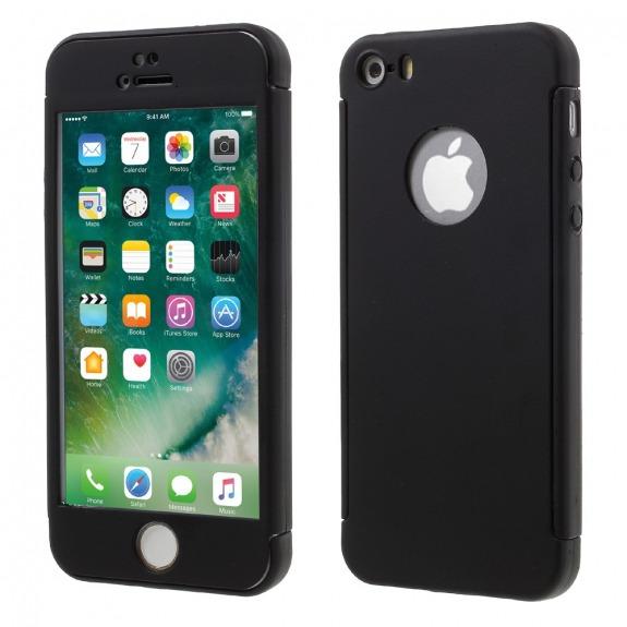 Tvrzený obal pro celý obvod telefonu včetně ochranného skla pro iPhone SE / 5S / 5 - černá