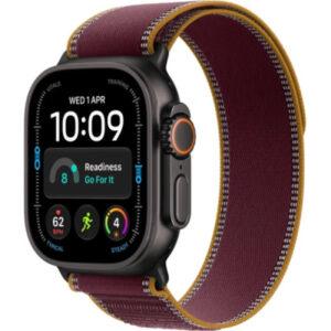 Apple Watch Ultra 4 49mm černý titan s burgundsky červeným trailovým tahem M/L MJC44QC/A